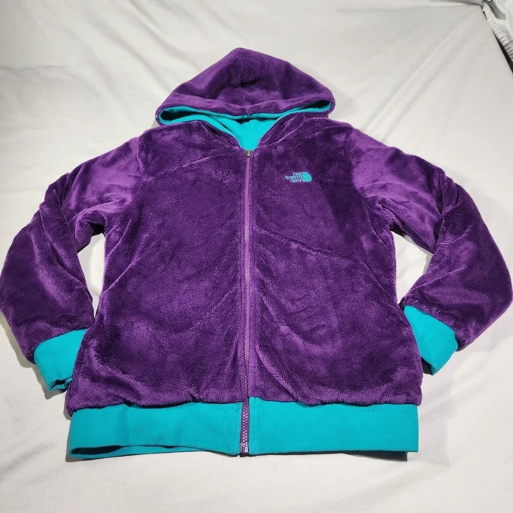 The North Face Elloise Girls 18 XL Reversible Full Zip Hoodie Jacket Teal Purple